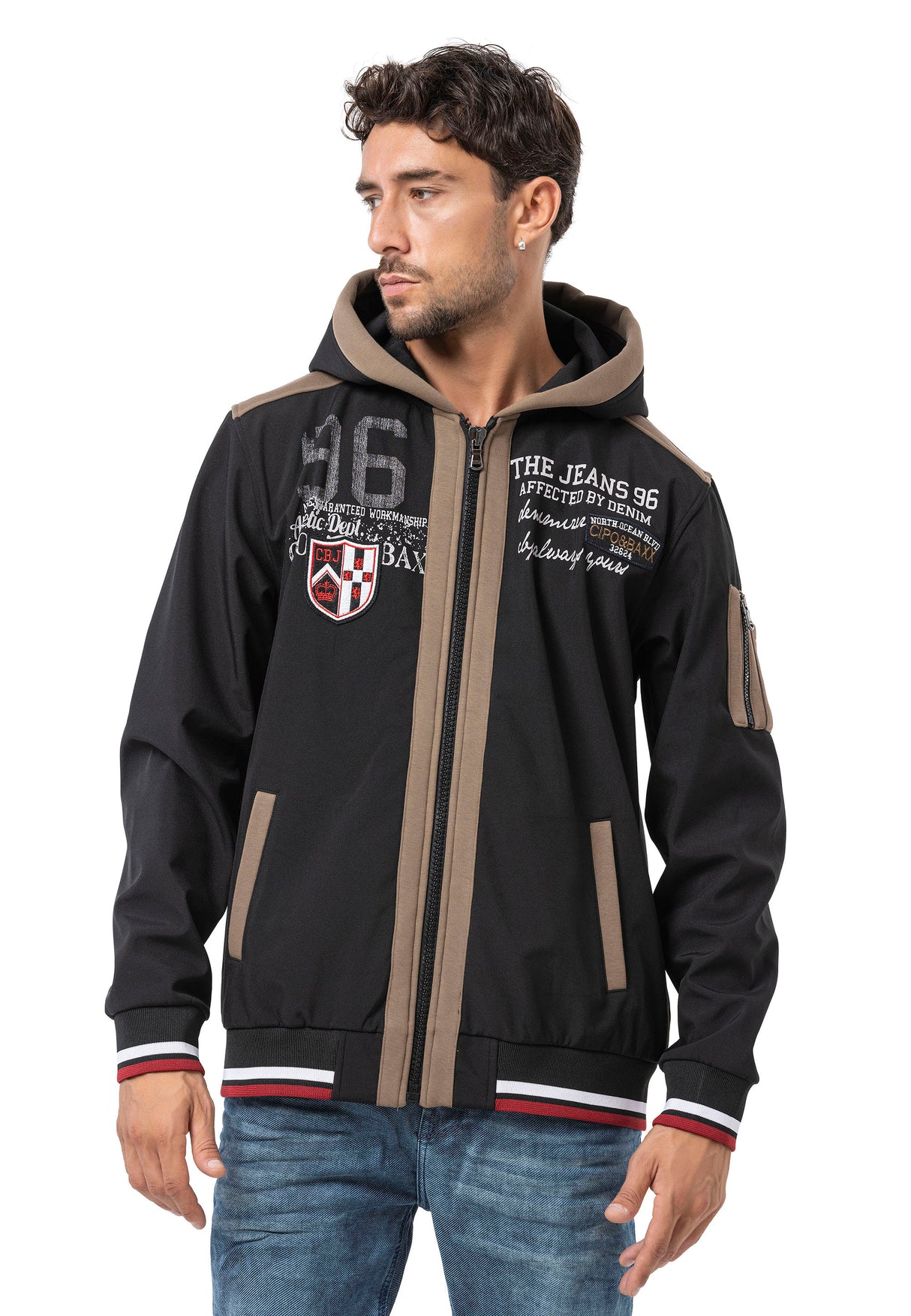 CL592 Herren Kapuzen Sweatjacke – Zweifarbiger Zip-Hoodie in Weiß & Dunkelgrau mit Kontrastdetails | Bequeme Freizeitjacke für Alltag & Streetwear