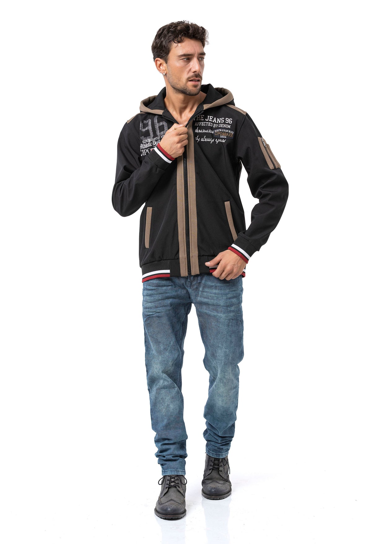 CL592 Herren Kapuzen Sweatjacke – Zweifarbiger Zip-Hoodie in Weiß & Dunkelgrau mit Kontrastdetails | Bequeme Freizeitjacke für Alltag & Streetwear