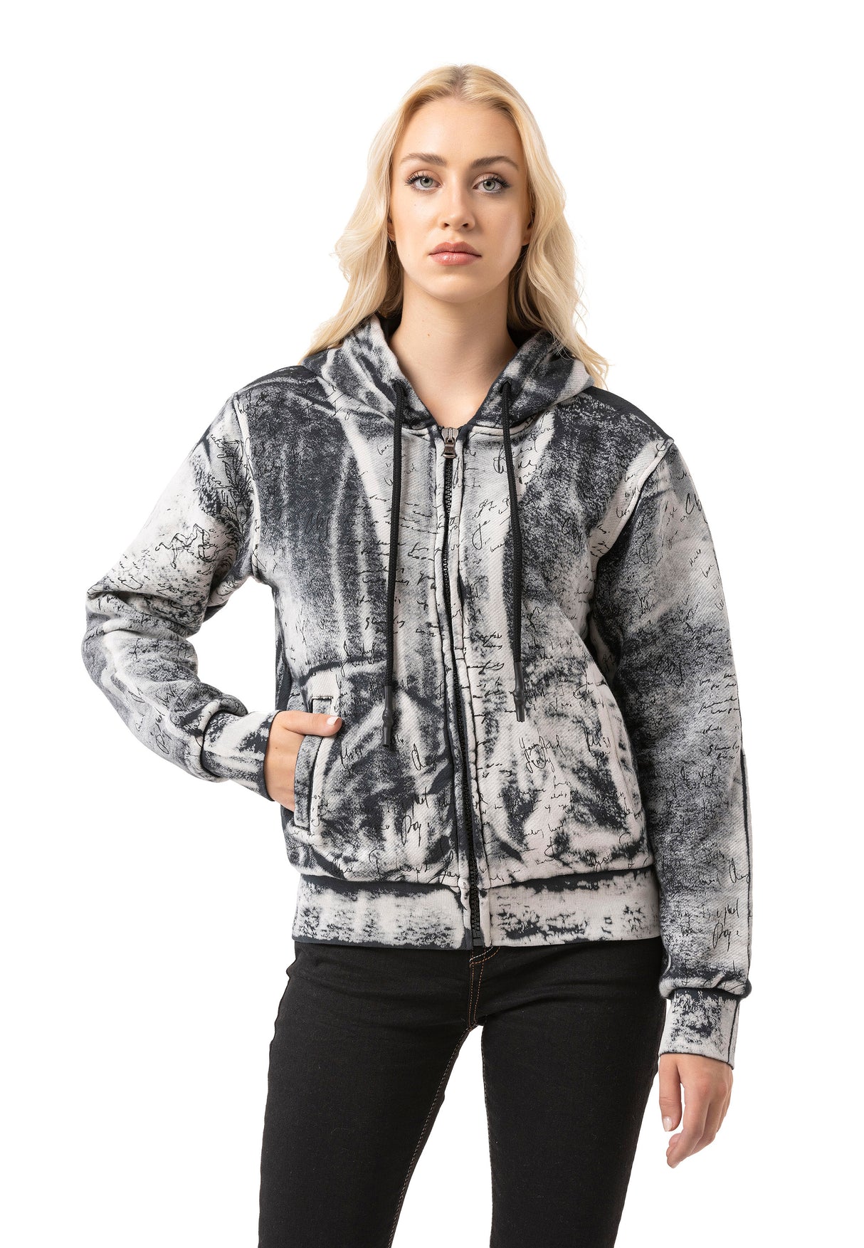 WL379 bluza damska z kapturem i nadrukiem