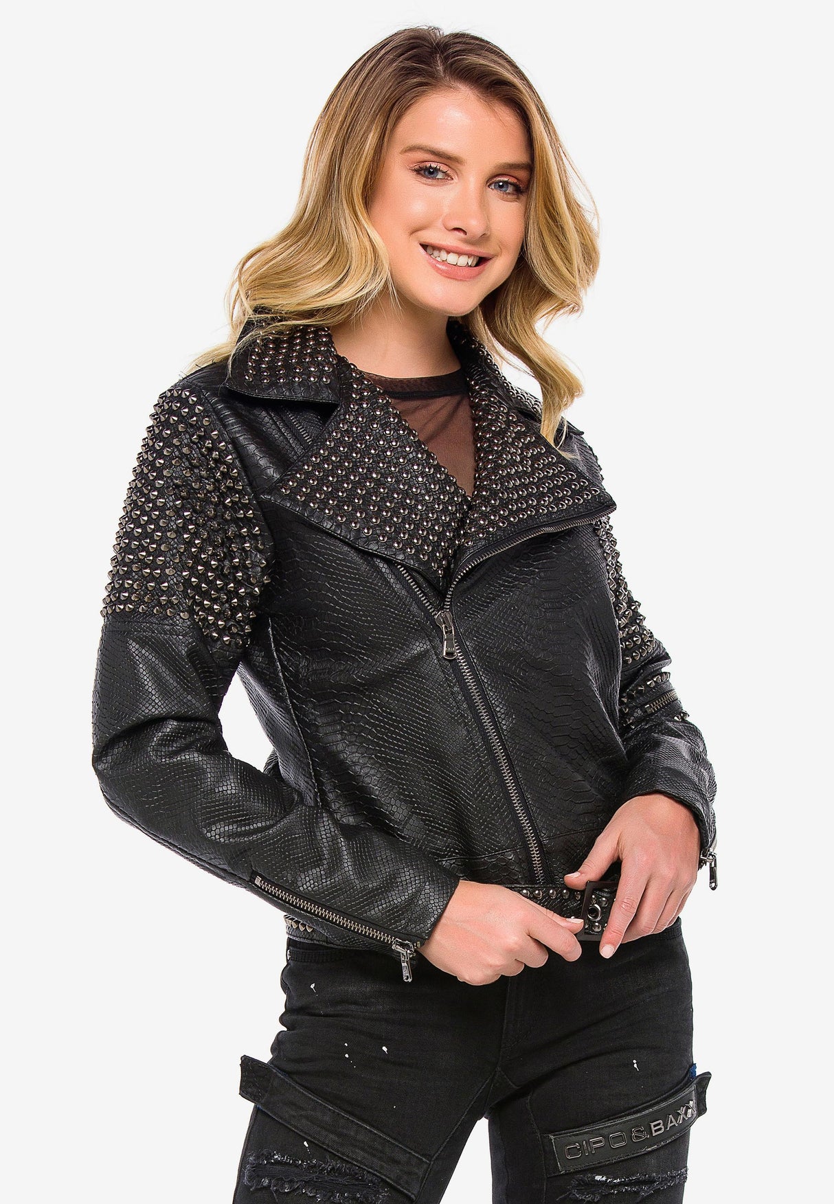 WJ167 kurtka damska z imitacji skóry węża