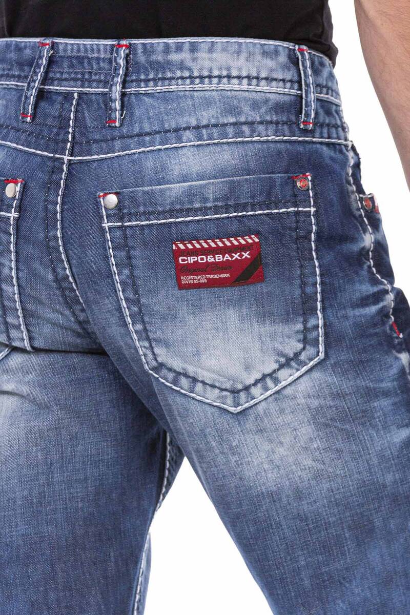 CD702 jeansy proste z ozdobnym szwem