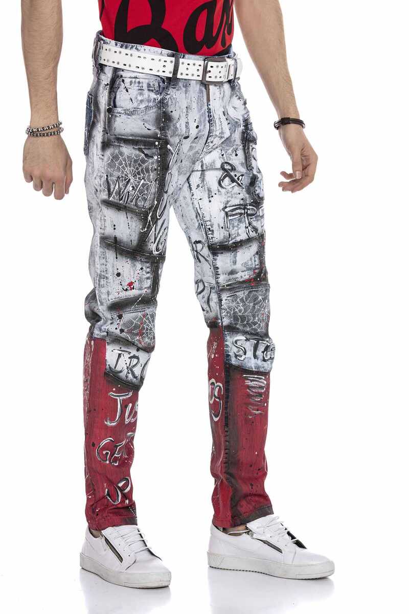 CD683 jeansy z napisami i farbą