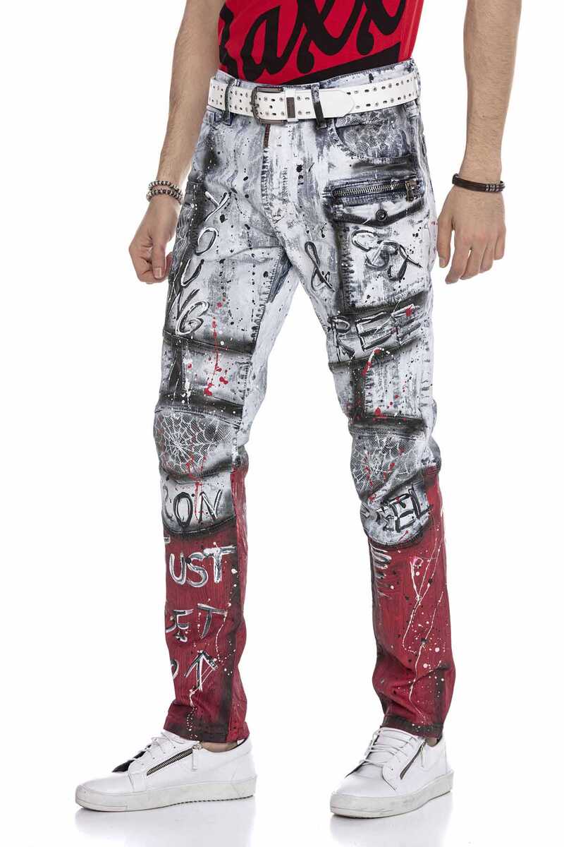 CD683 jeansy z napisami i farbą