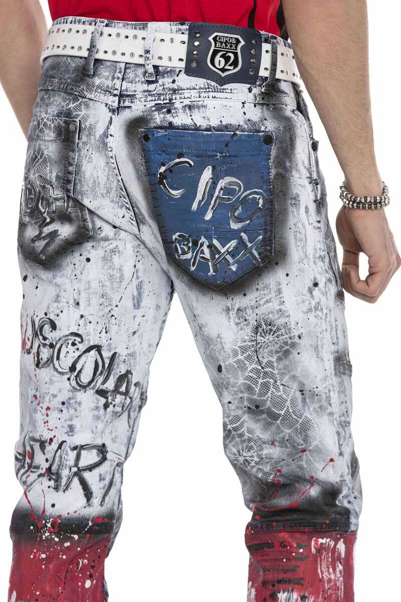 CD683 jeansy z napisami i farbą