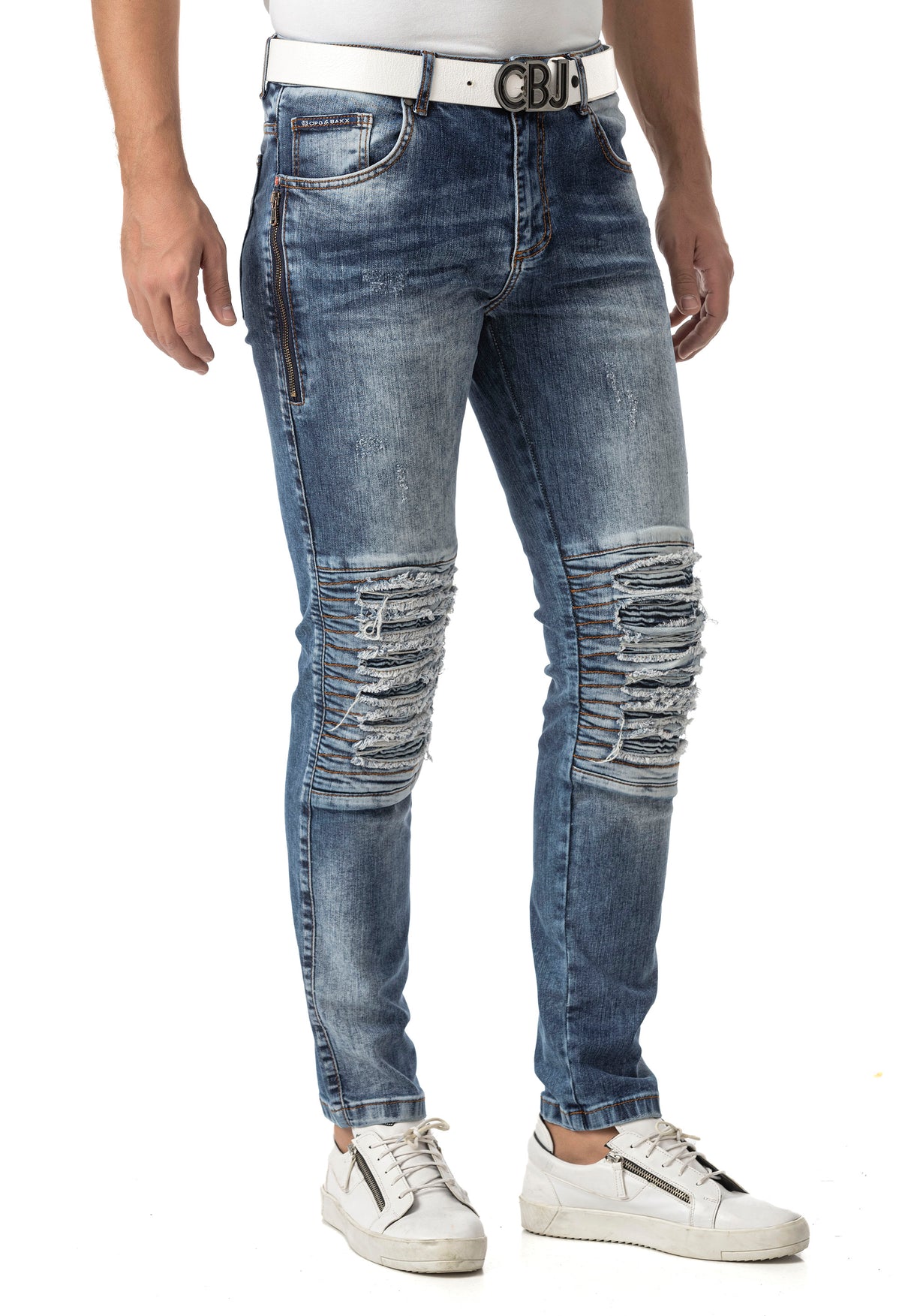 CD898 jeansy męskie z przetarciami