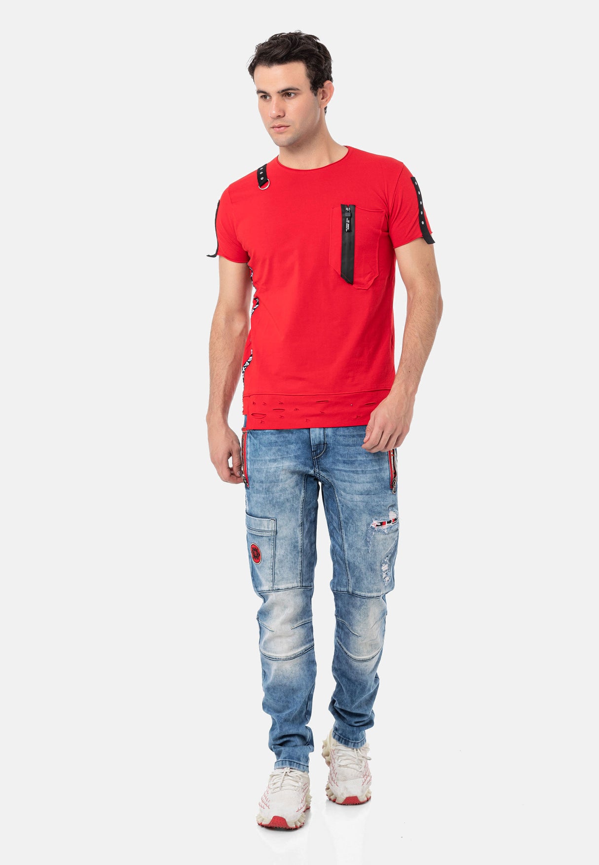 CD847 Herren Designer Jeanshose mit Kontrastfarbenen Details