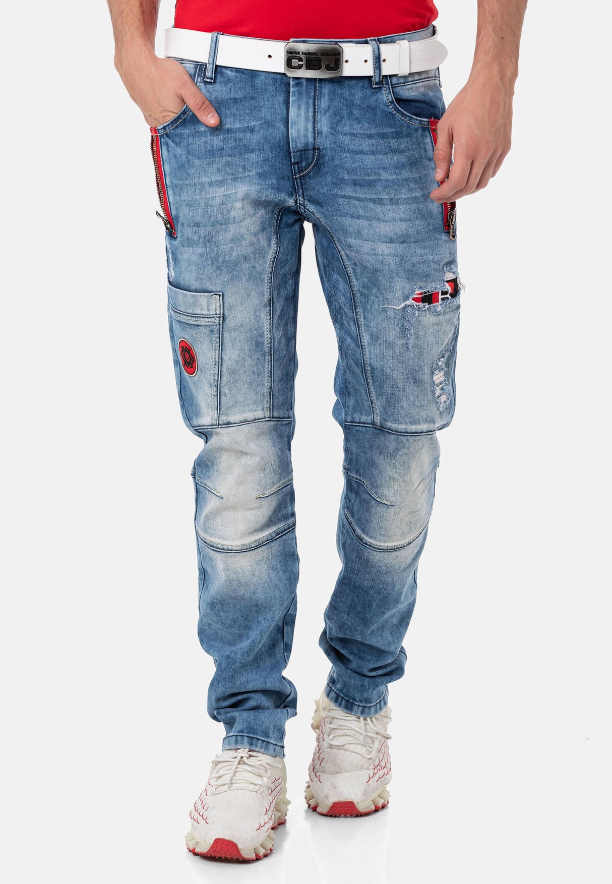 CD847 Herren Designer Jeanshose mit Kontrastfarbenen Details