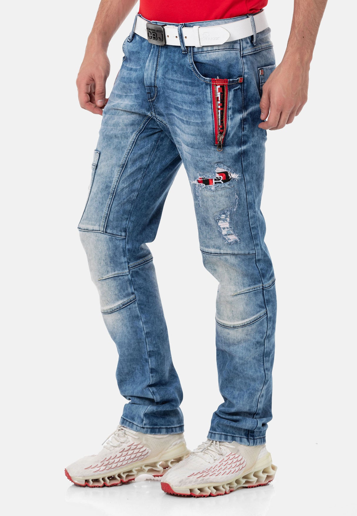 CD847 Herren Designer Jeanshose mit Kontrastfarbenen Details