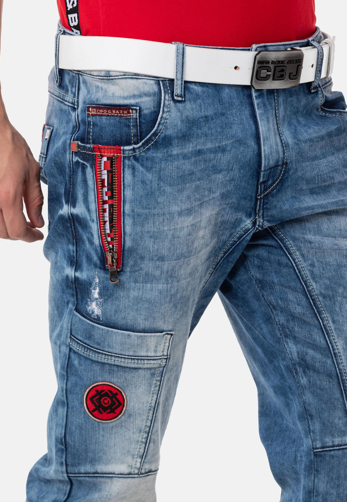 CD847 jeansy męskie z zamkami
