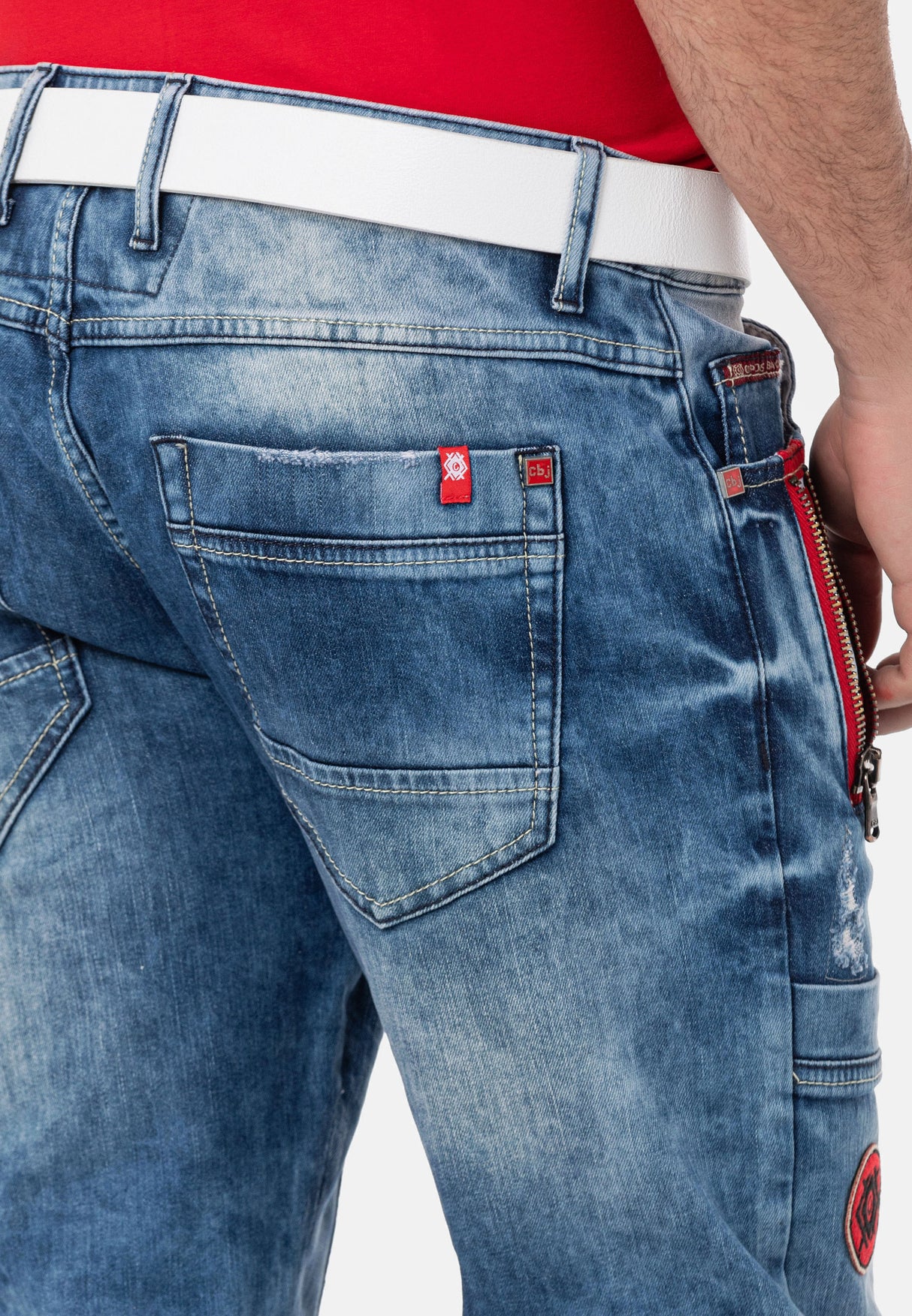 CD847 Herren Designer Jeanshose mit Kontrastfarbenen Details