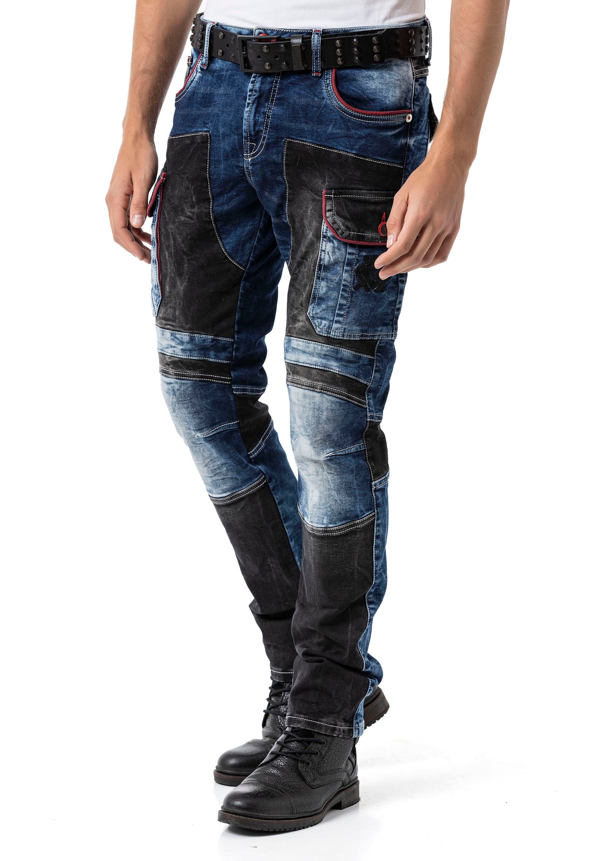 CD891 Herren Jeanshose mit 2 farbigen ausgefallenem Design