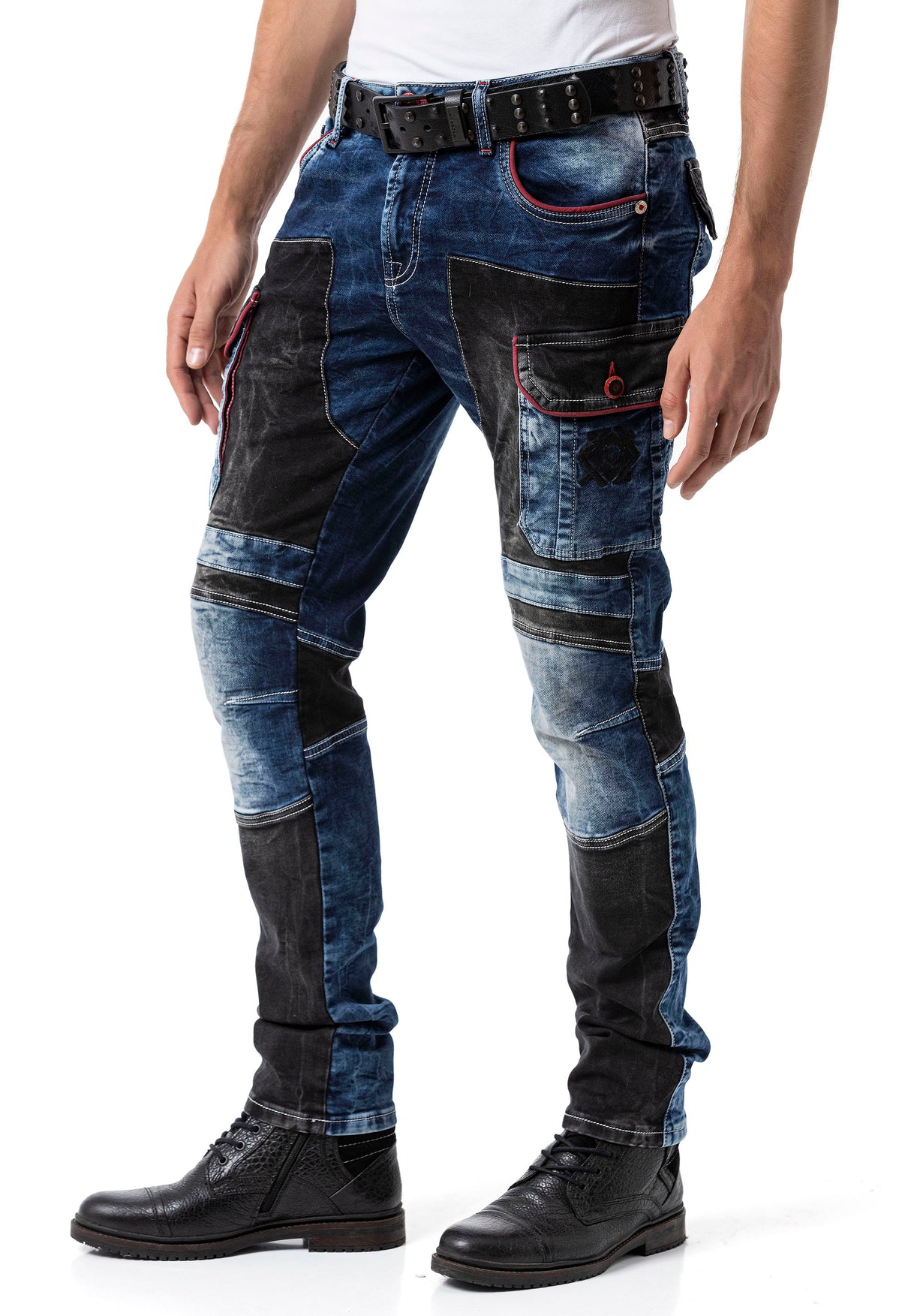 CD891 Herren Jeanshose mit 2 farbigen ausgefallenem Design