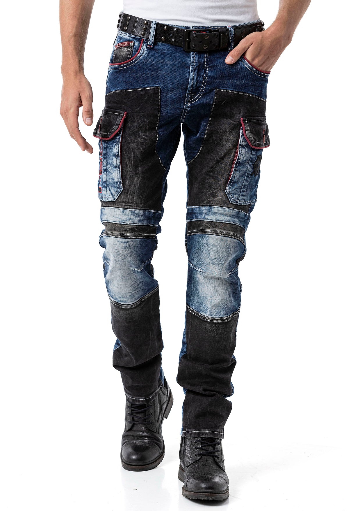 CD891 Herren Jeanshose mit 2 farbigen ausgefallenem Design