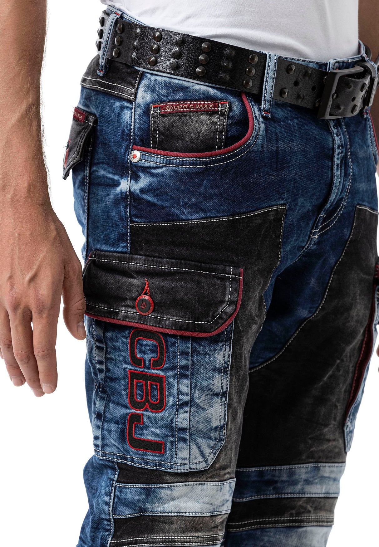 CD891 Herren Jeanshose mit 2 farbigen ausgefallenem Design