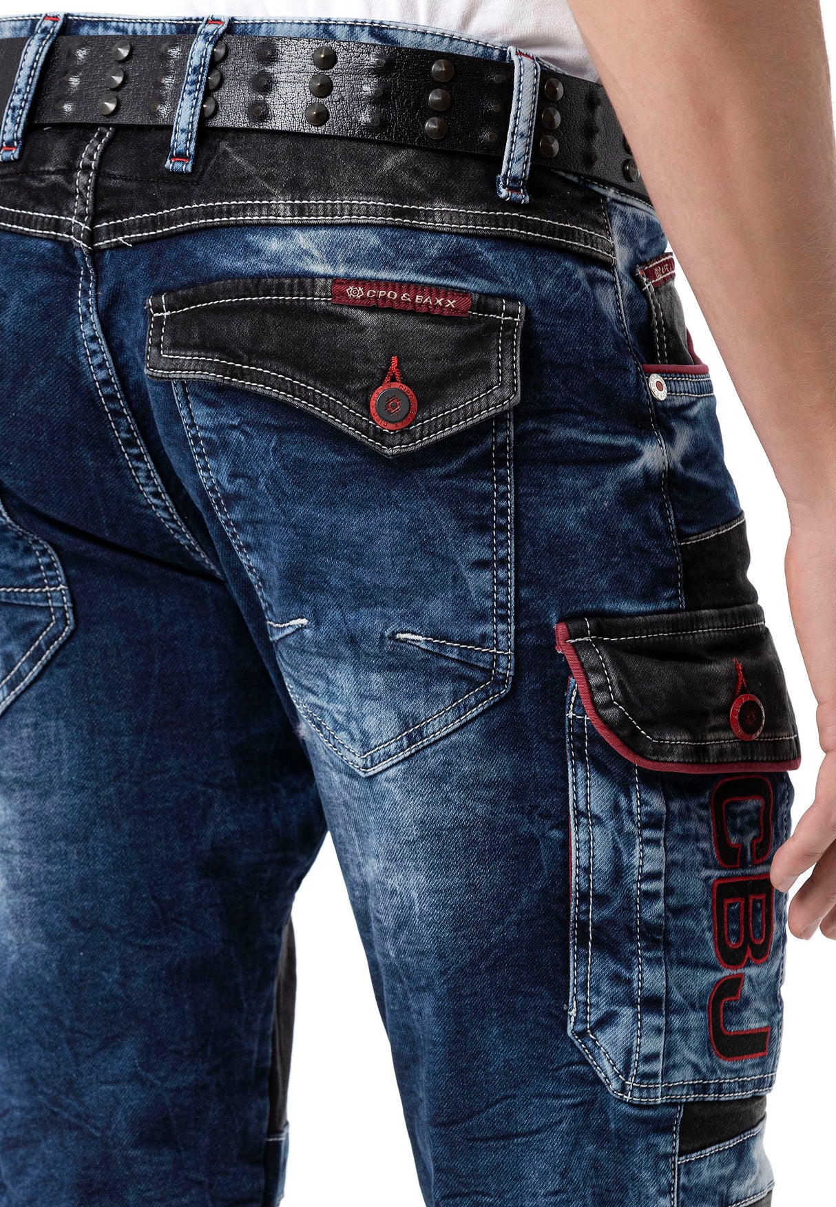 CD891 Herren Jeanshose mit 2 farbigen ausgefallenem Design