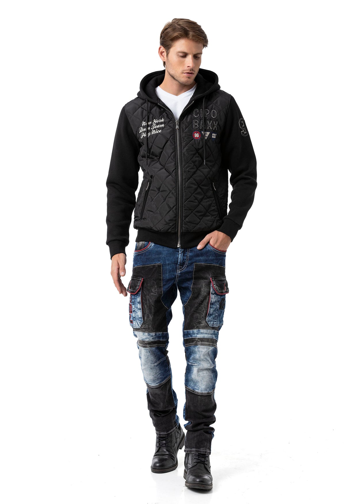 CD891 Herren Jeanshose mit 2 farbigen ausgefallenem Design