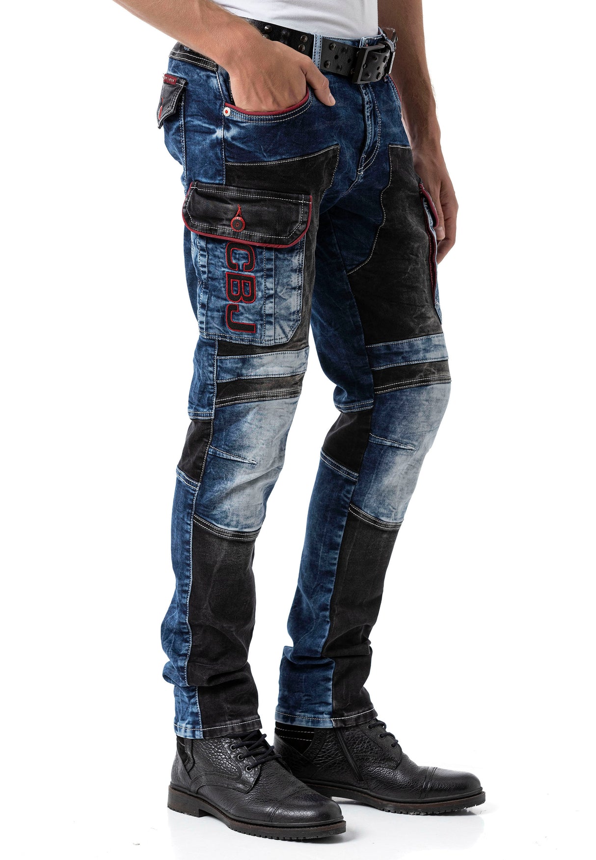 CD891 Herren Jeanshose mit 2 farbigen ausgefallenem Design