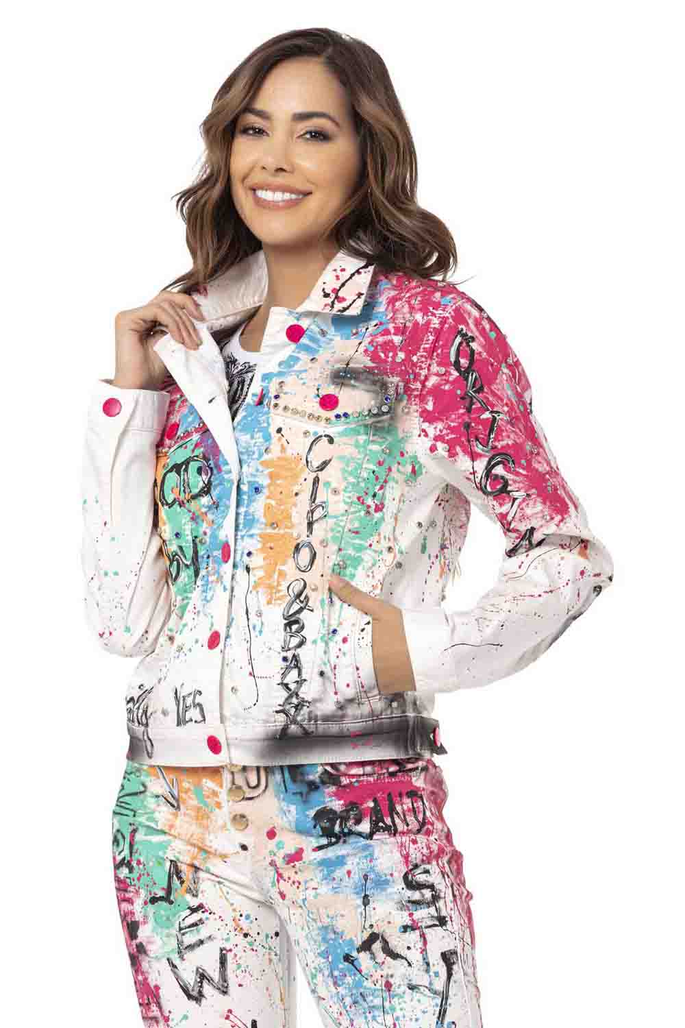 WJ196 kurtka damska z kolorowym wzorem