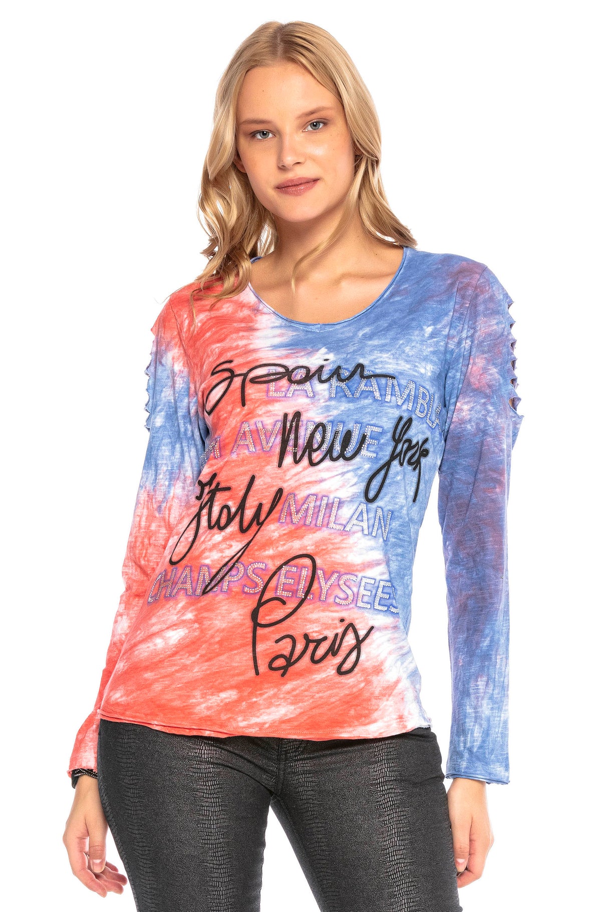 WL241 MAGLIETTA A MANICHE LUNGHE DA DONNA