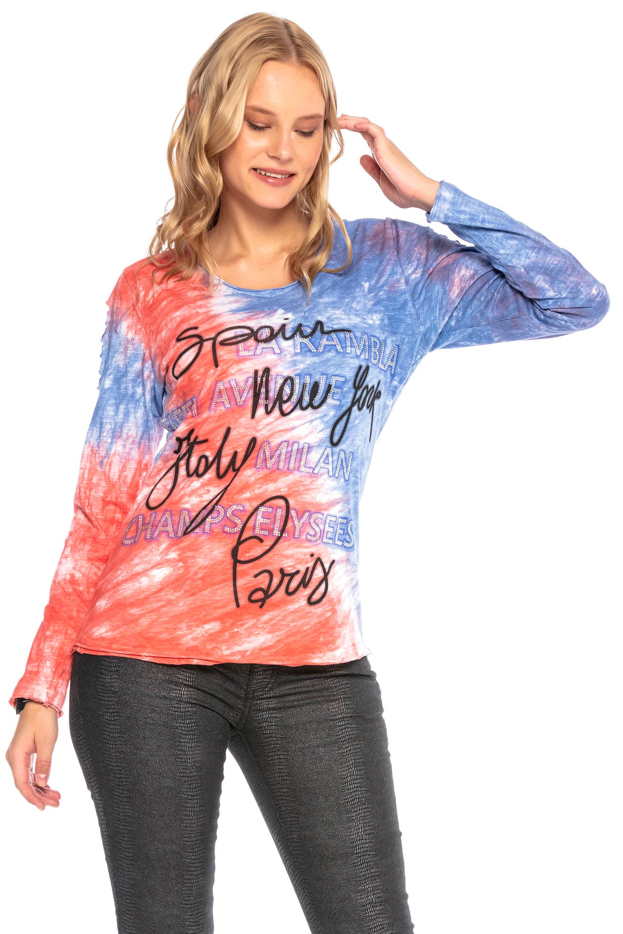 WL241 MAGLIETTA A MANICHE LUNGHE DA DONNA