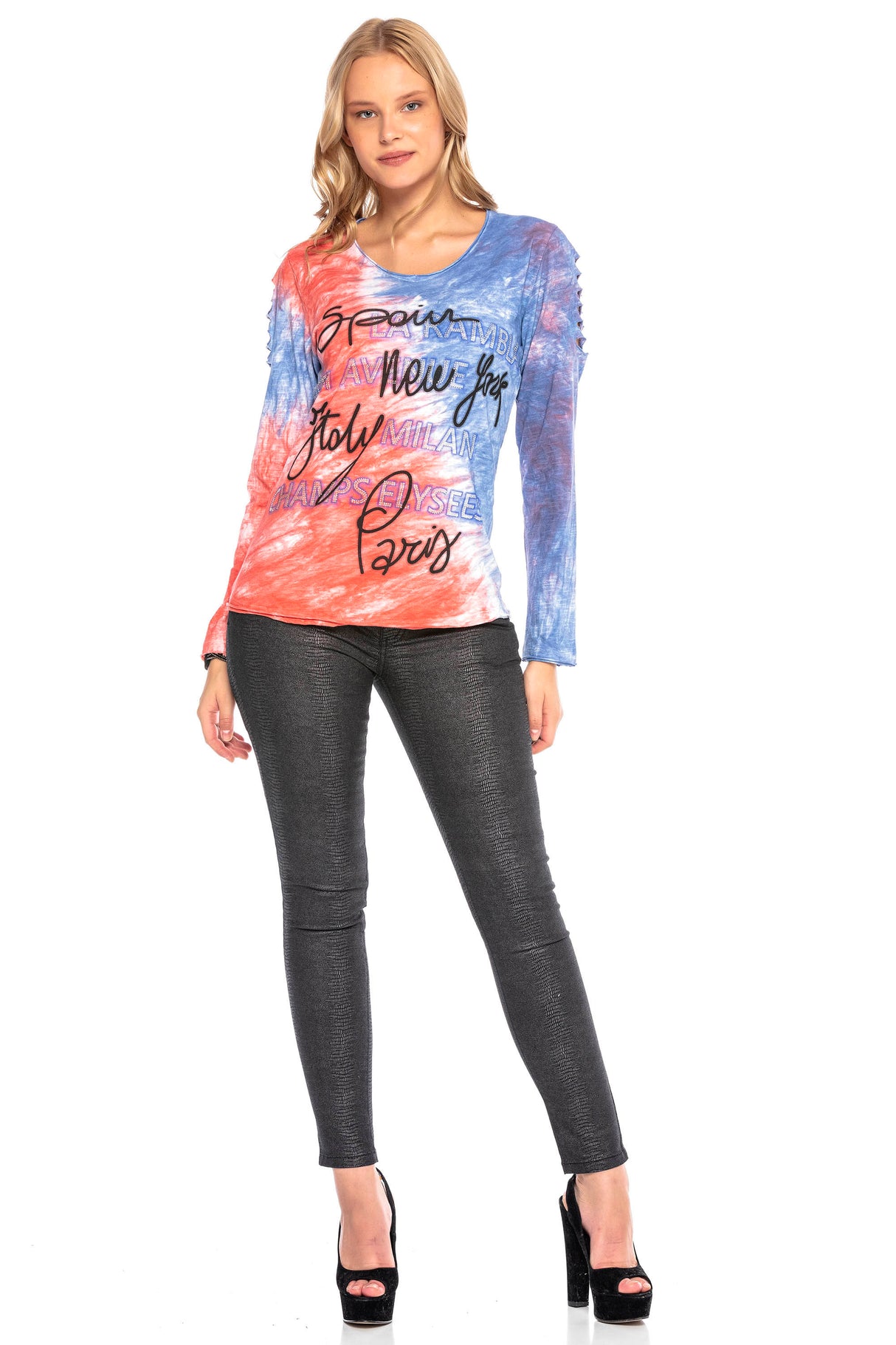 WL241 MAGLIETTA A MANICHE LUNGHE DA DONNA