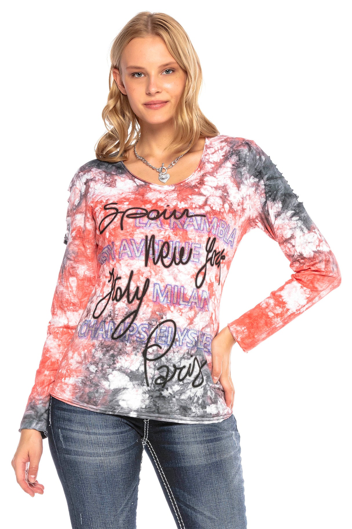 WL241 MAGLIETTA A MANICHE LUNGHE DA DONNA