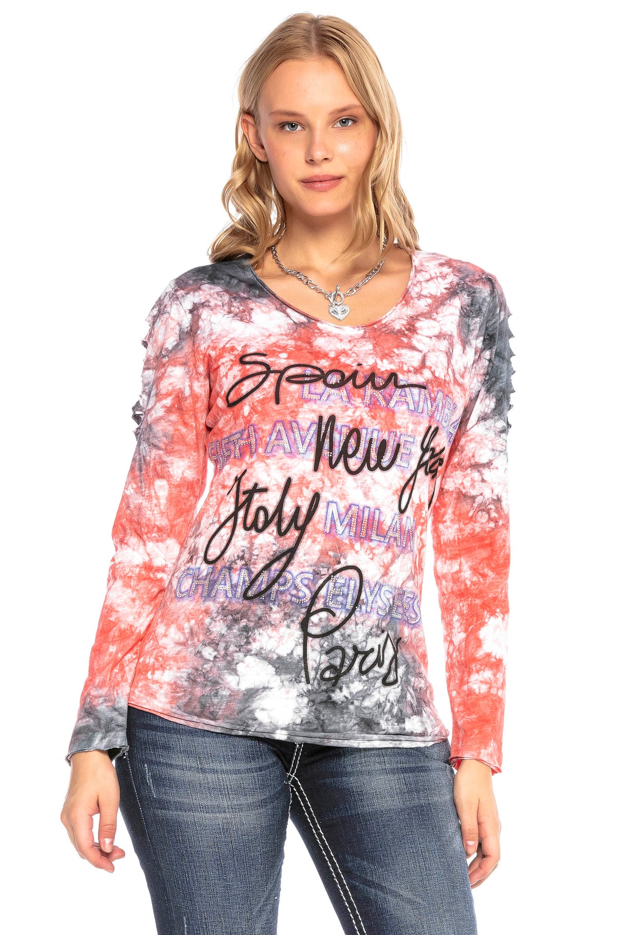 WL241 MAGLIETTA A MANICHE LUNGHE DA DONNA