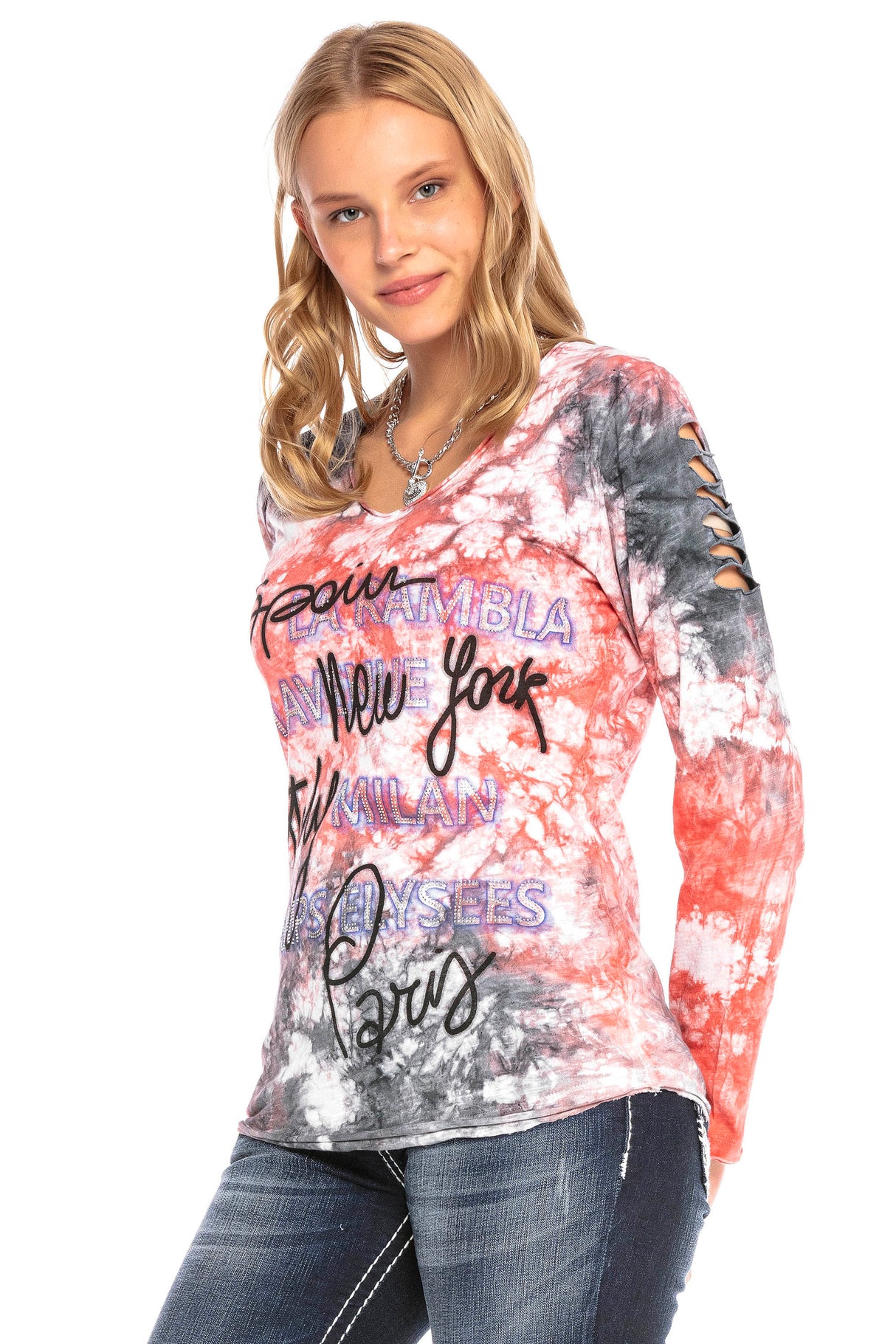 WL241 MAGLIETTA A MANICHE LUNGHE DA DONNA