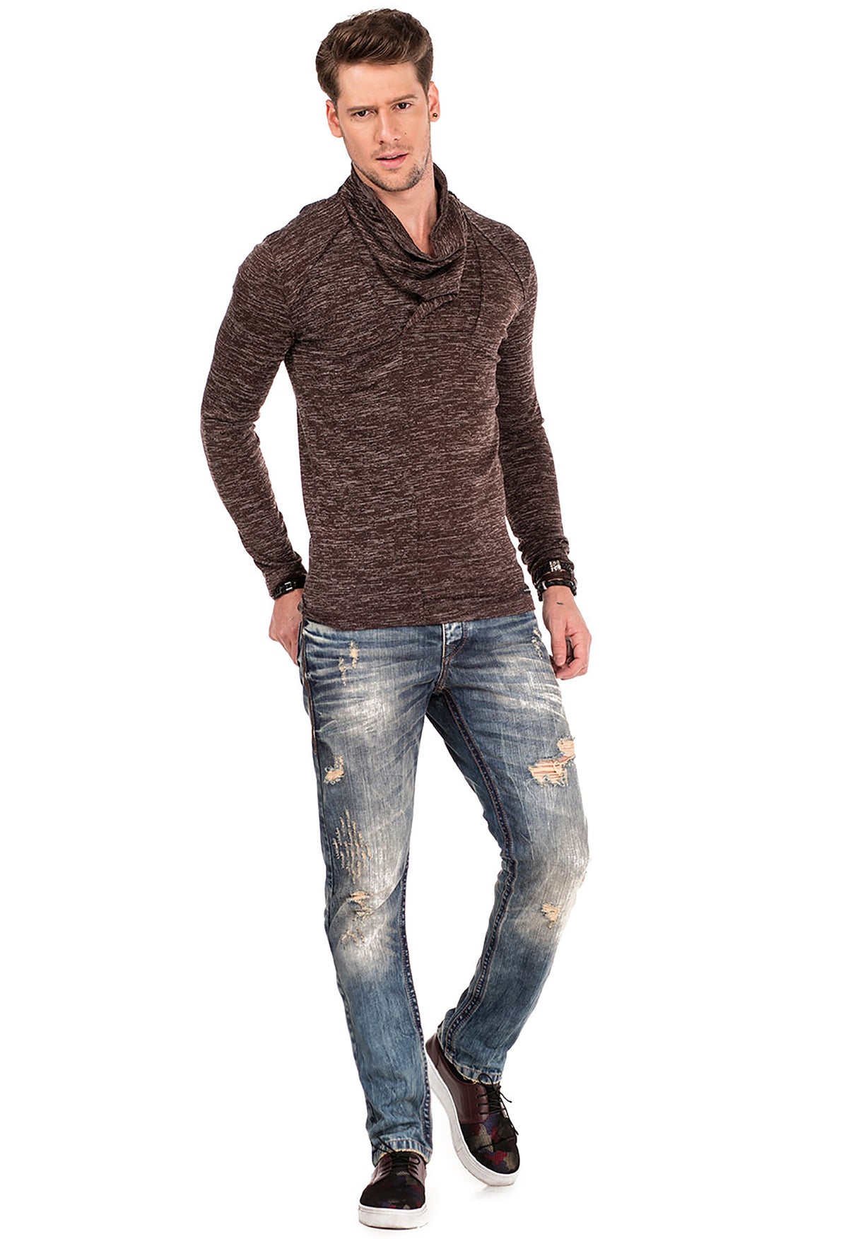CL332 Men Sweatshirt con acogedor collar de chal