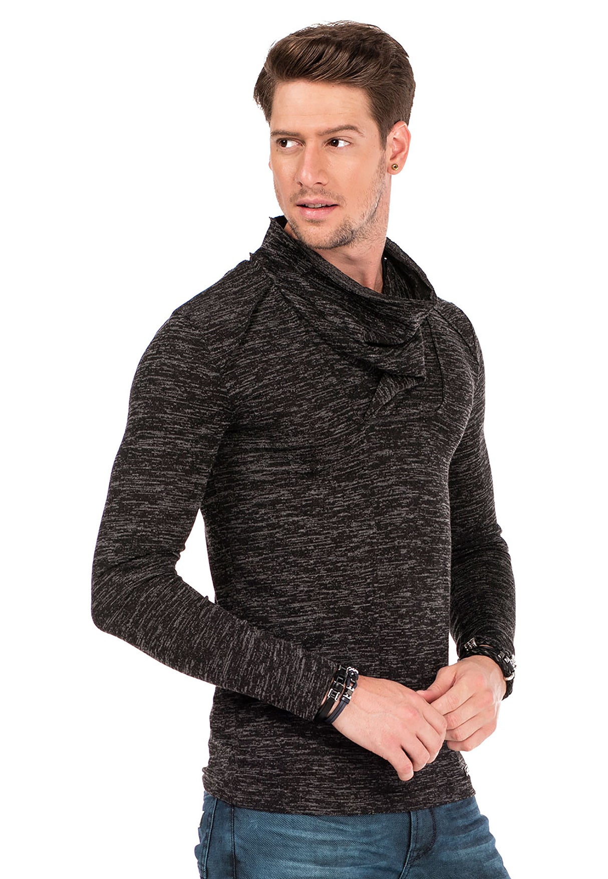 CL332 Men Sweatshirt con acogedor collar de chal