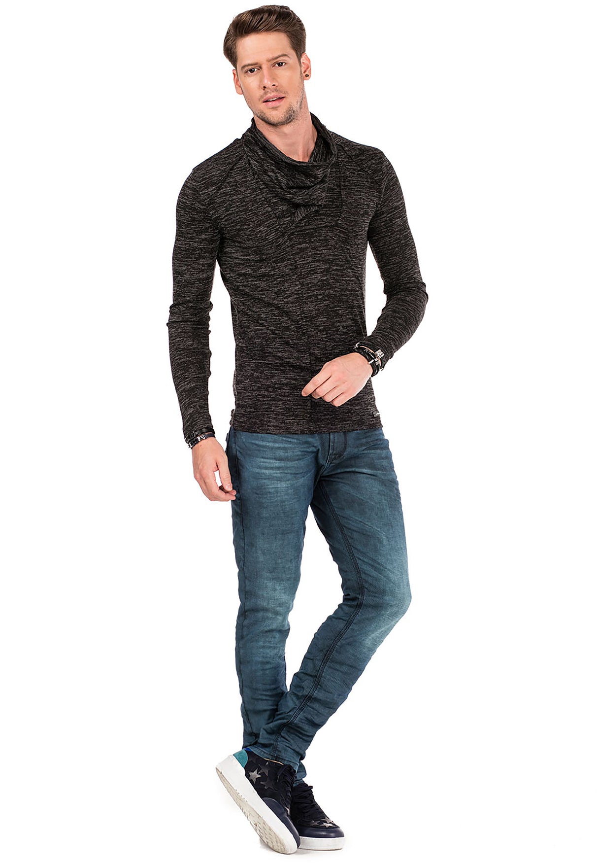 CL332 Men Sweatshirt con acogedor collar de chal