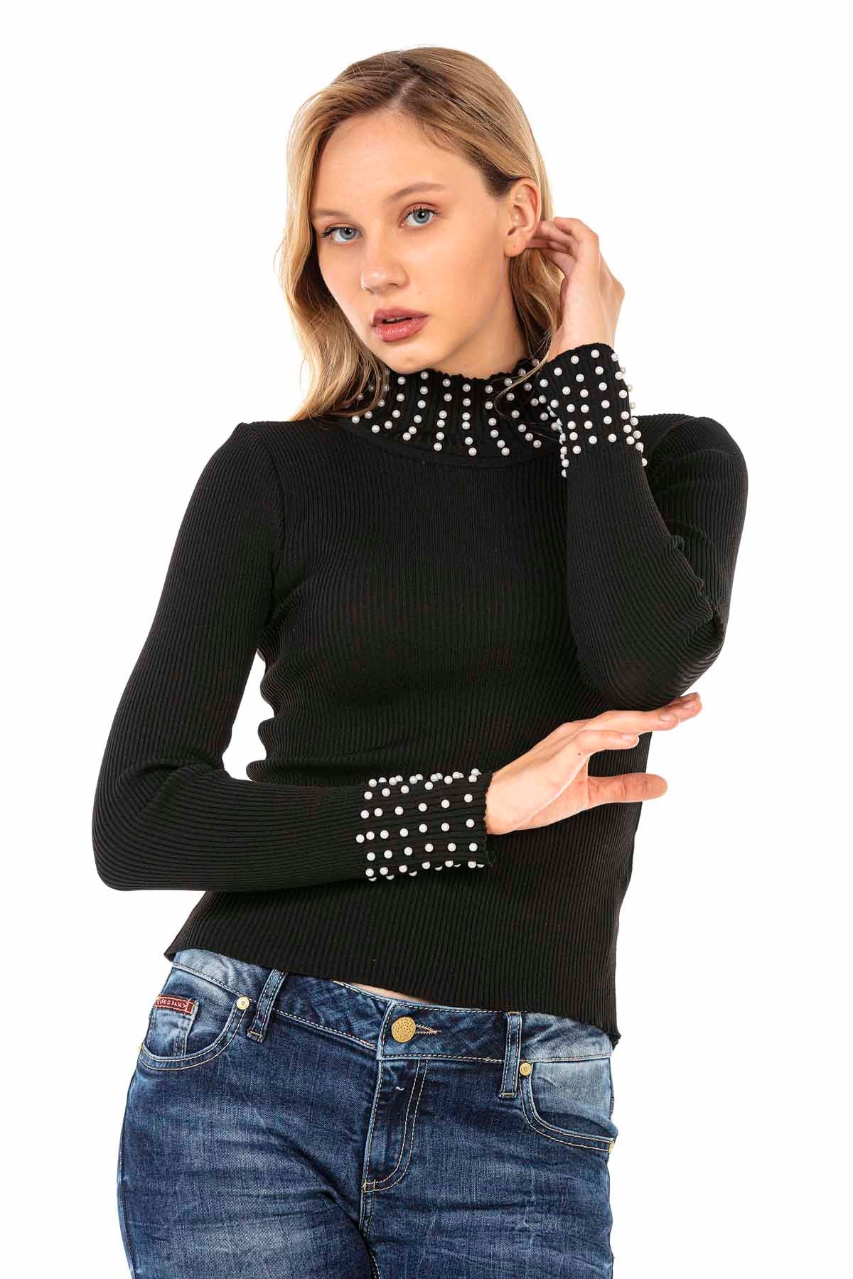 WP208 damski golf z modnymi perłami