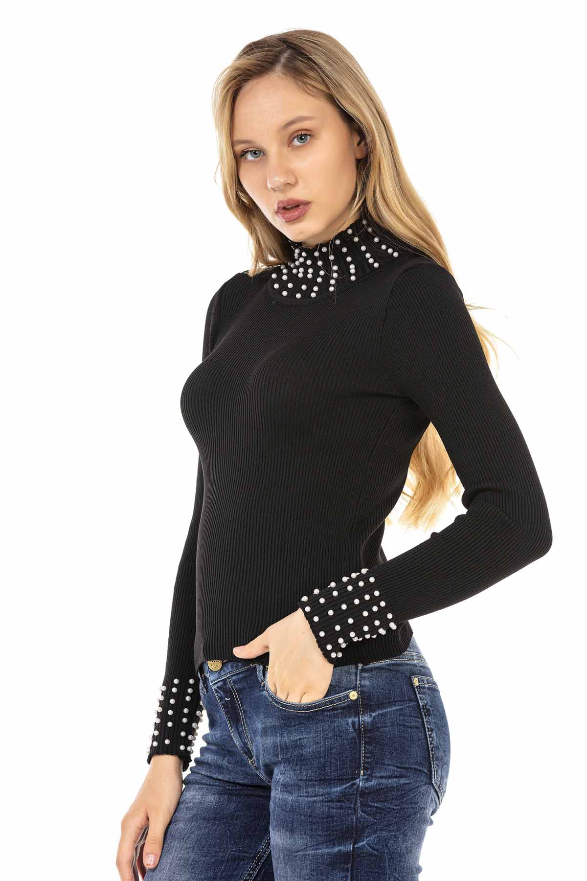 WP208 damski golf z modnymi perłami