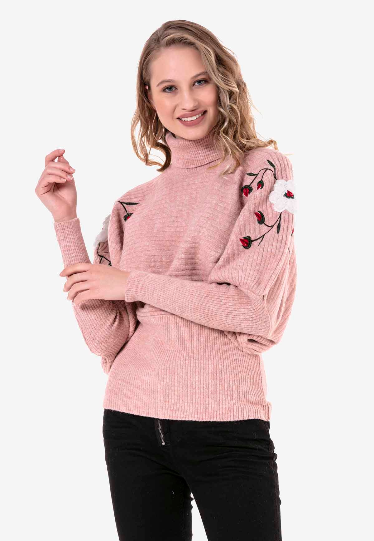 WP216 sweter damski z haftem kwiatowym