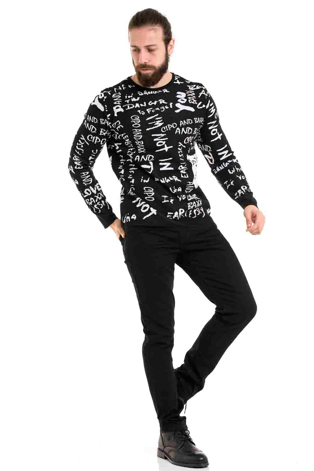 CP276 Gebreide Herentrui met trendy Letterdesign