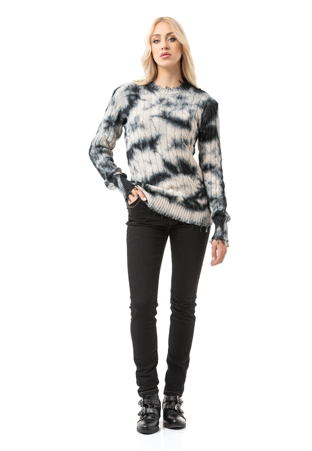 WP268 Pull en maille pour femme – Pull à motif tie-dye et structure côtelée | Look casual moderne pour tous les jours et streetwear