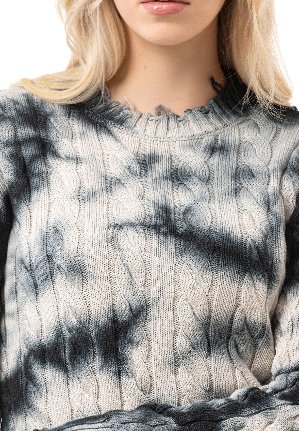 WP268 Pull en maille pour femme – Pull à motif tie-dye et structure côtelée | Look casual moderne pour tous les jours et streetwear