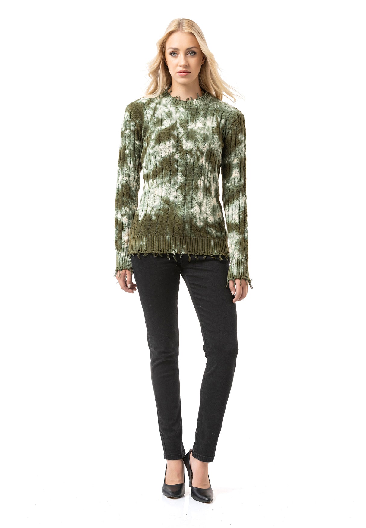 WP268 Pull en maille pour femme – Pull à motif tie-dye et structure côtelée | Look casual moderne pour tous les jours et streetwear