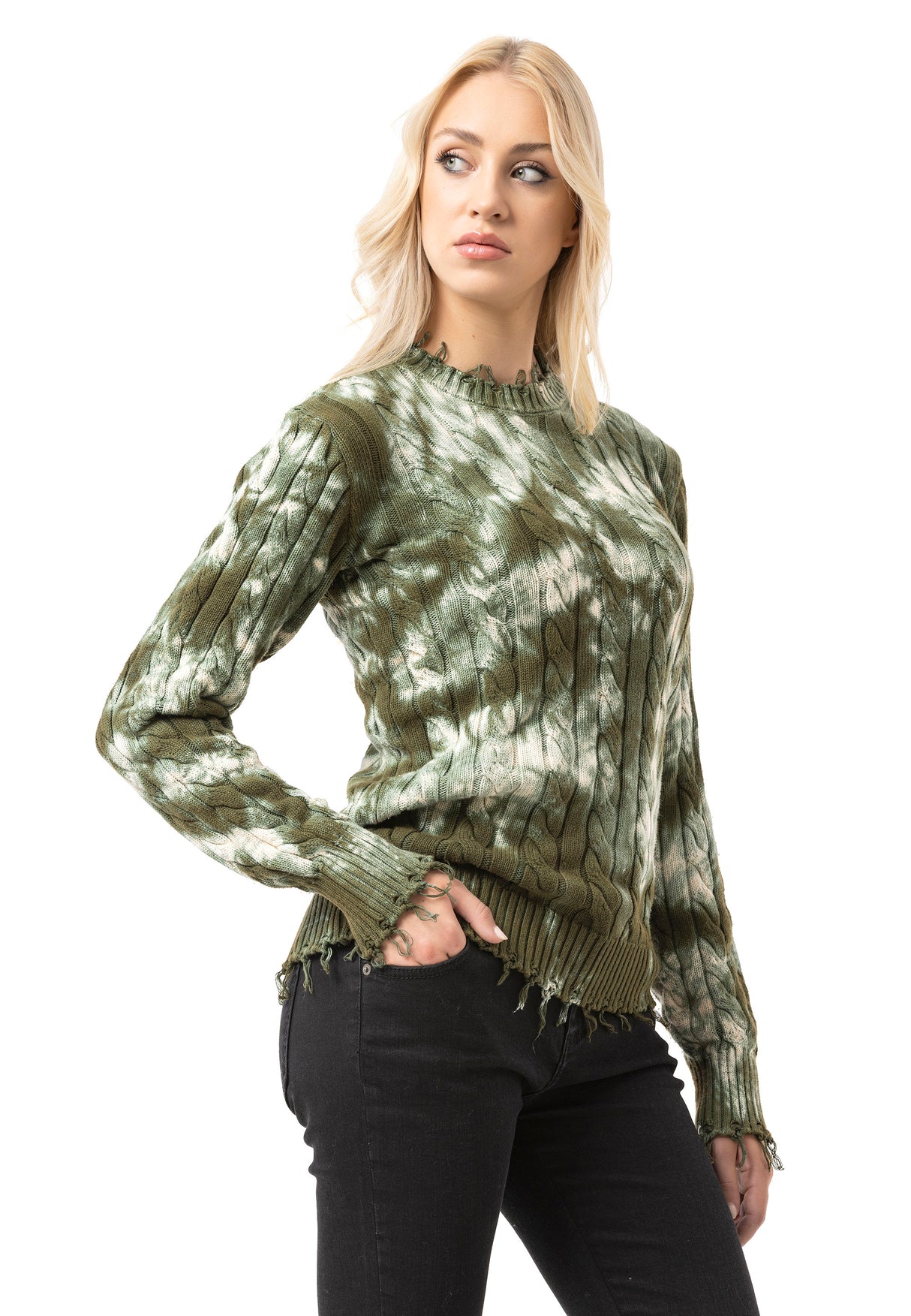 WP268 Pull en maille pour femme – Pull à motif tie-dye et structure côtelée | Look casual moderne pour tous les jours et streetwear
