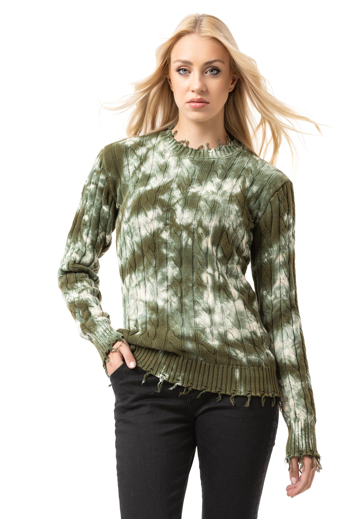 WP268 Pull en maille pour femme – Pull à motif tie-dye et structure côtelée | Look casual moderne pour tous les jours et streetwear