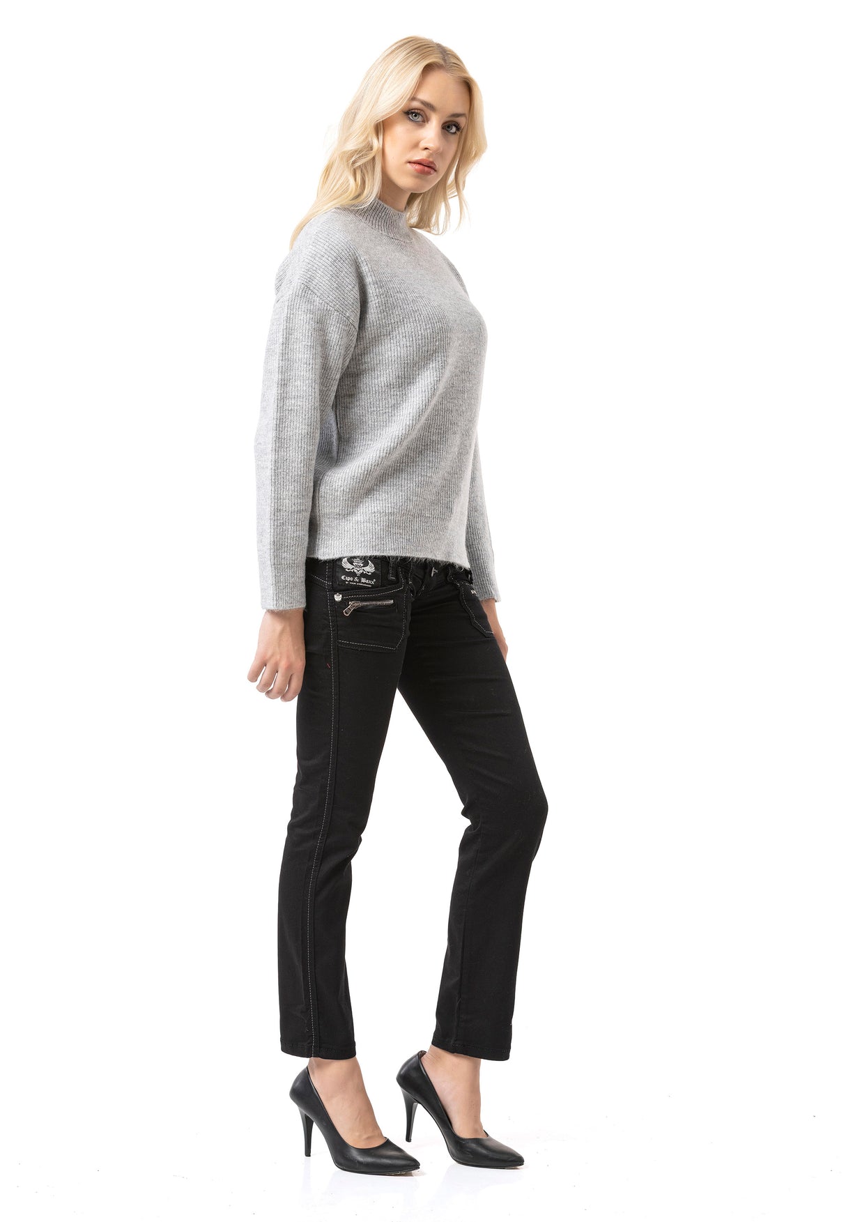 WP262 Pull en maille pour femme – Pull côtelé à col montant et coupe décontractée | Look casual intemporel pour le quotidien et les entre-saisons