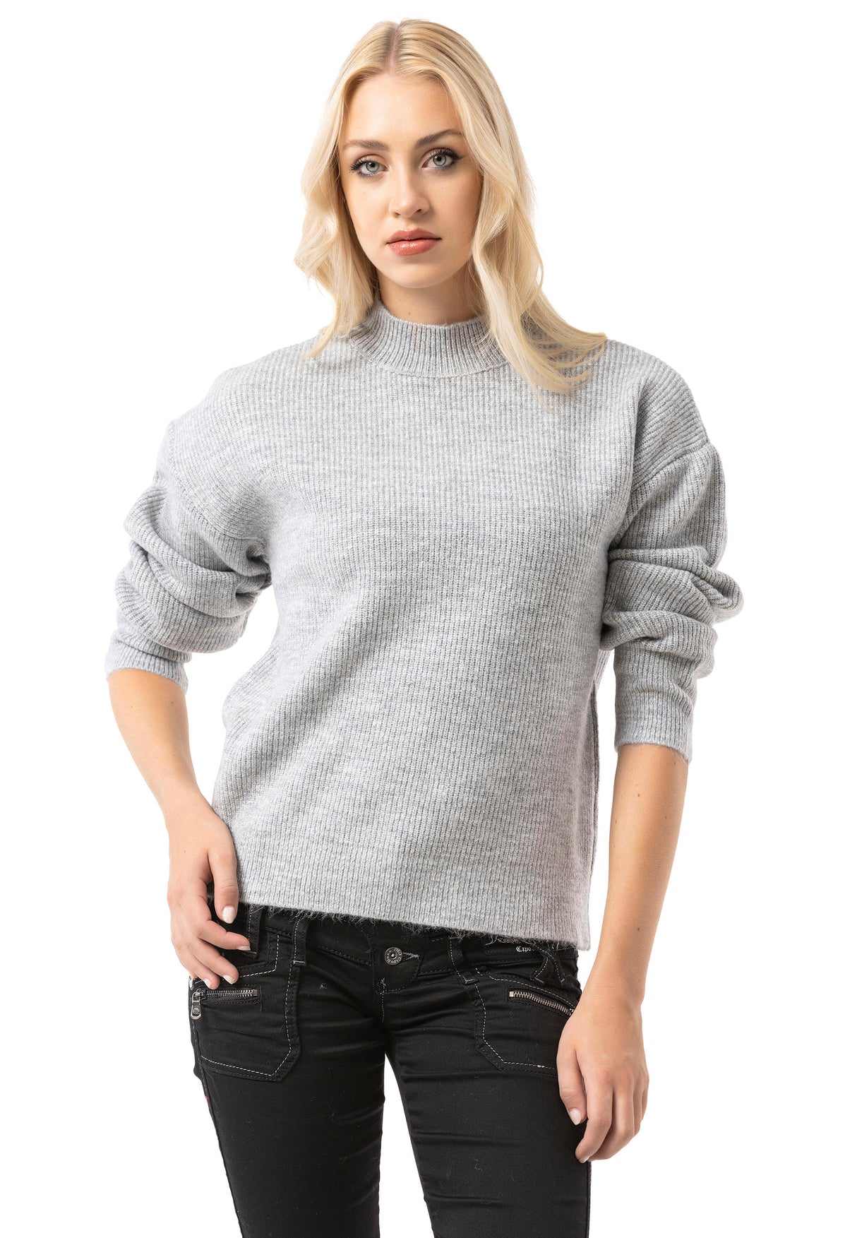 WP262 Pull en maille pour femme – Pull côtelé à col montant et coupe décontractée | Look casual intemporel pour le quotidien et les entre-saisons