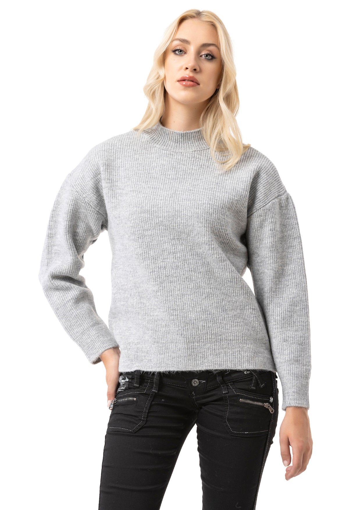 WP262 Pull en maille pour femme – Pull côtelé à col montant et coupe décontractée | Look casual intemporel pour le quotidien et les entre-saisons
