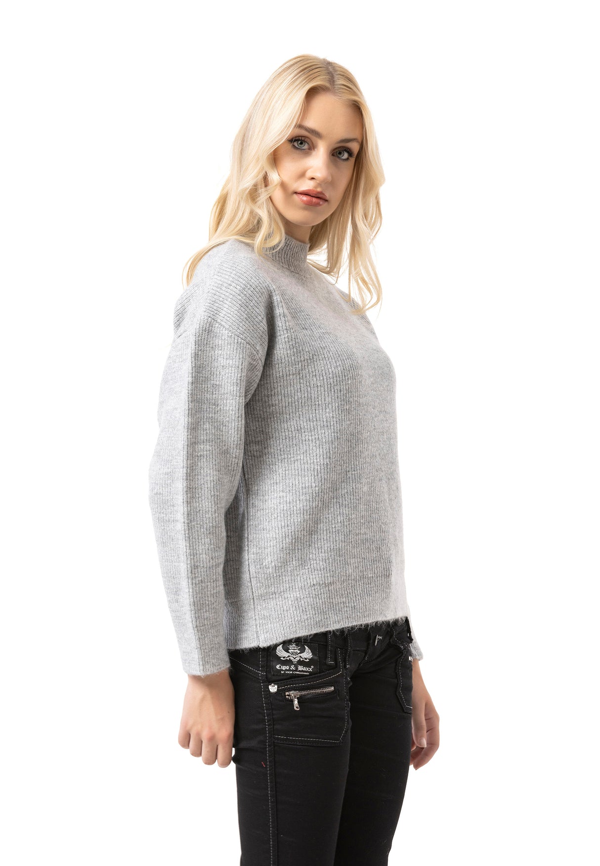 WP262 Pull en maille pour femme – Pull côtelé à col montant et coupe décontractée | Look casual intemporel pour le quotidien et les entre-saisons