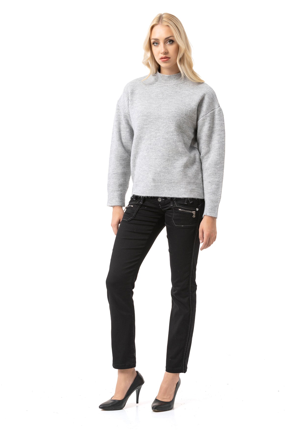 WP262 Pull en maille pour femme – Pull côtelé à col montant et coupe décontractée | Look casual intemporel pour le quotidien et les entre-saisons