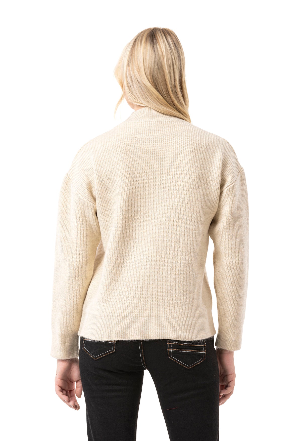 WP262 Pull en maille pour femme – Pull côtelé à col montant et coupe décontractée | Look casual intemporel pour le quotidien et les entre-saisons