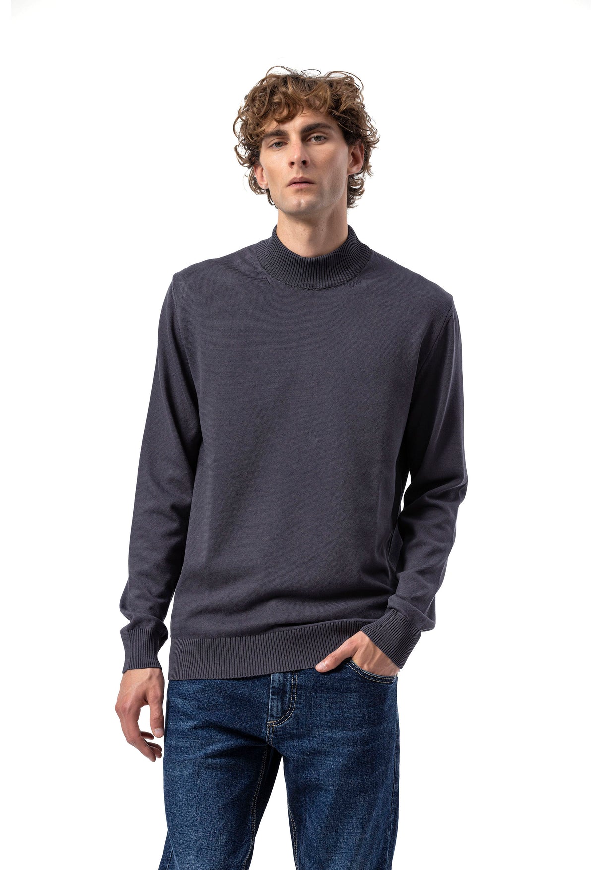 BP201 Sweter męski z kołnierzem stójką – Regular Fit