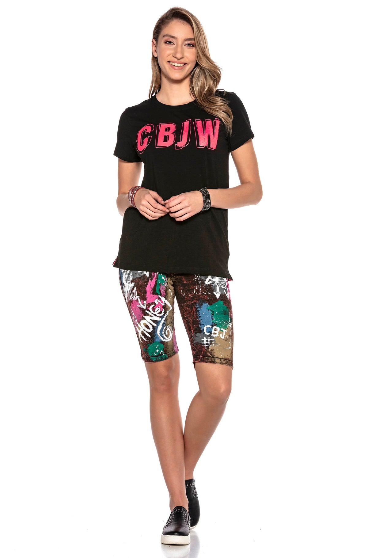 WK159 szorty damskie capri z graffiti