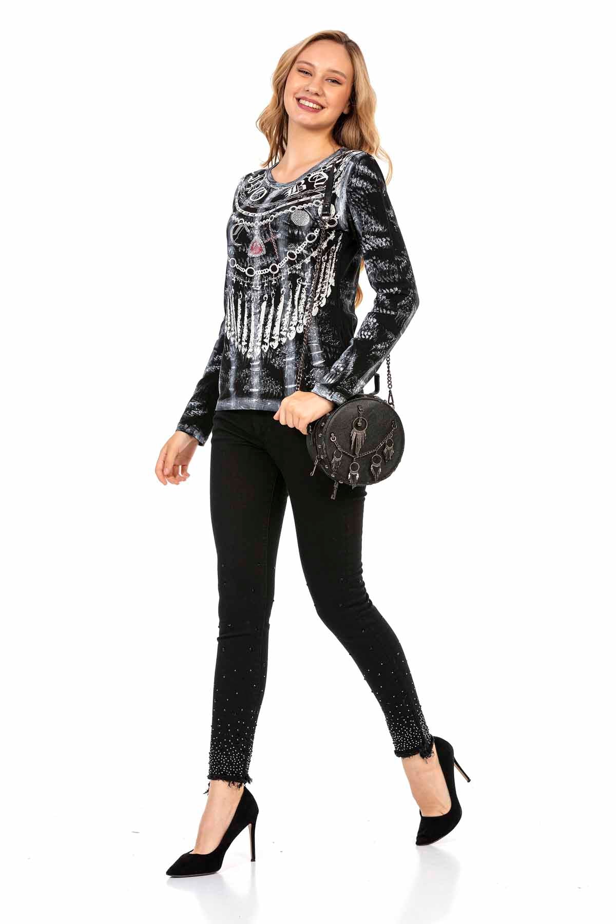 WL302 bluza damska z kamieniami