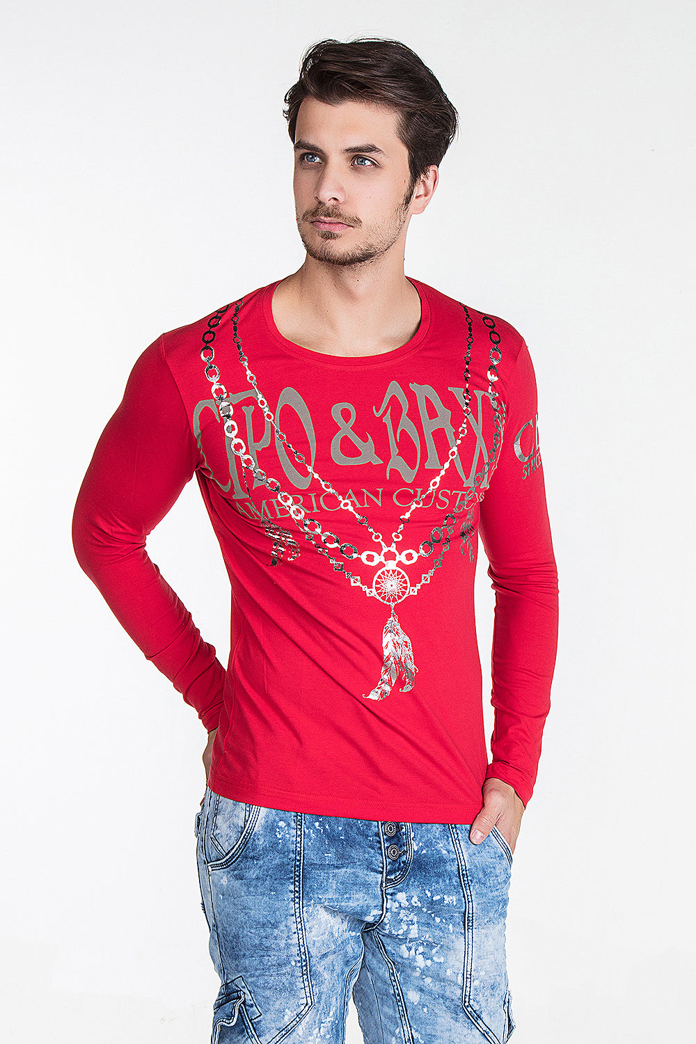 CL135 men's long -sleeved shirt with extravagant print